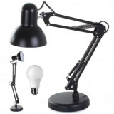Cumpara ieftin Lampa de birou cu suport, alimentare 220V, soclu E27 becuri clasice, bec LED 5W inclus - Negru