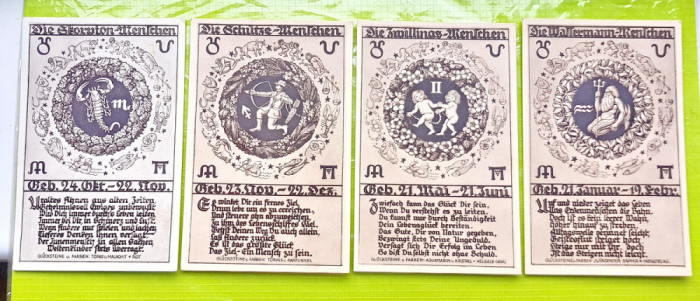 D62-Lot 4 carti postale vechi cu zodii anii 1932-1935. Marimi: 14/ 9 cm.
