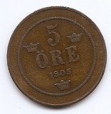 Suedia 5 Ore 1905 - Oscar II (litere mari) Bronz, 27 mm KM-757, Europa
