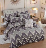 Cumpara ieftin Lenjerie pat dublu,bumbac finet,6 piese,cearceaf cu elastic,gri cu dungi-A1476