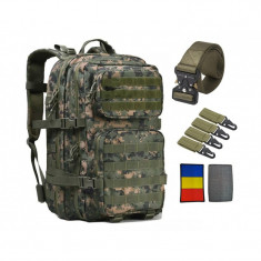 Echipament militar, rucsac 45L, curea cupla aliaj rapida, 4 carabine, steag tricolor, camuflaj foto