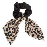 Elastic Păr, Model Leopard, Panglici Satin, Negru/Bej