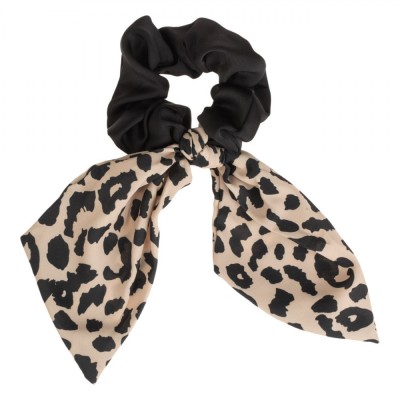 Elastic Păr, Model Leopard, Panglici Satin, Negru/Bej foto