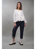 Camasa Dama Veloso Talie Unica M-XL, Snur, Buzunare, In &amp; Viscoza, Alb/Bej, Casual/Trendy