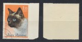 ROMANIA 1965 timbru eroare nedantelat lateral stampilat Pisica 1.35 Lei