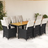VidaXL Set mobilier de grădină cu perne, 9 piese, negru, poliratan