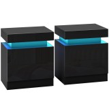 HOMCOM Set 2 Noptiere cu LED și 4 Moduri, 2 Sertare, Lemn, 45x35x52 cm, Negru Lucios | Aosom Romania