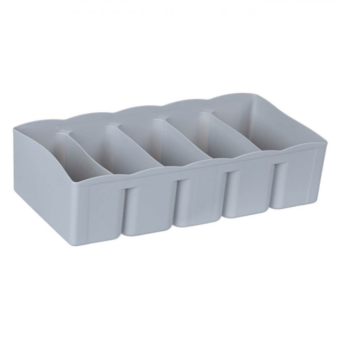 Organizator Sertare, 5 Compartimente, Plastic, Culoare Gri, Dimensiuni 31x15.5x8 cm