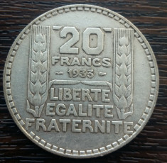 (A13) MONEDA DIN ARGINT FRANTA - 20 FRANCS 1933, 20 GRAME, PURITATE 680/1000 foto