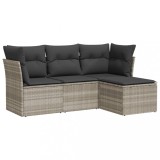 Set canapea de gradina cu perne, 4 piese, gri deschis poliratan