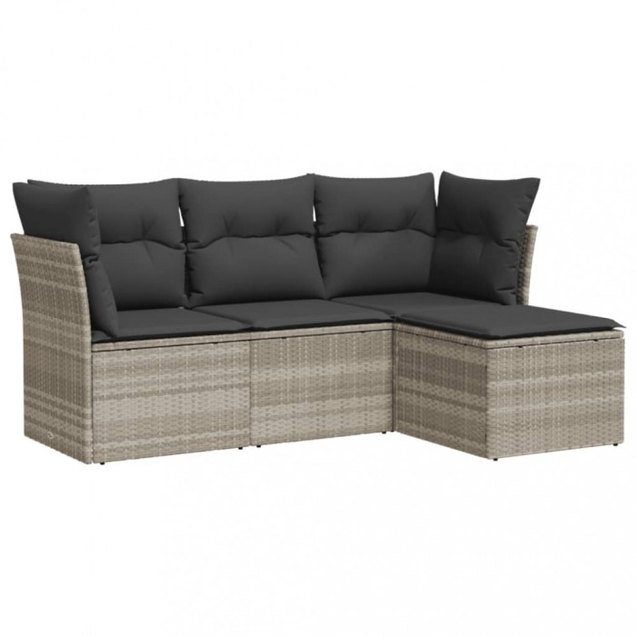 Set canapea de gradina cu perne, 4 piese, gri deschis poliratan