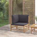 Canapea Colțar Grădină vidaXL, Bambus, Perne Gri &Icirc;nchis, 69x69x65cm, Modulară, Exterior, Confortabilă