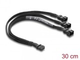 Splitter 1 x 4 pini ventilator PWM la 2 x 4 pini (3 pini conectati) M-T brodat 30cm Negru, Delock 91341