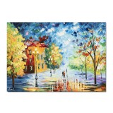 Tablou pictat manual living, dormitor, Impreuna pe aleea vietii, 70x50cm ulei pe panza in cutit, efect 3D, gata de expus pe perete