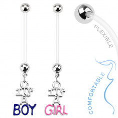 Piercing pentru buric realizat din bioflex pentru femei însărcinate, IT&#039;S A BOY, IT&#039;S A GIRL - Culoare Piercing: Roz