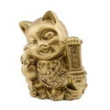 Statueta Feng Shui din rasina cu Pisica Maneki Neko cu mantre si wu lou,