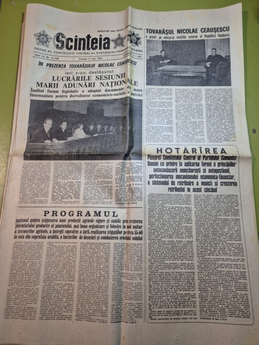 scanteia 2 iulie 1983-lucrarile marii adunari nationale