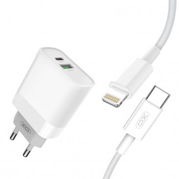 INCARCATOR RETEA XO-L64 QC 3.0, 18W,+ CABLU DE INCARCARE LIGHTNING (APPLE), ALB, BLISTER foto
