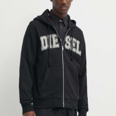 Diesel bluză S-GINN-HOOD-ZIP-K12 bărbați, culoarea negru, cu glugă, imprimeu, A12520.0HAYT