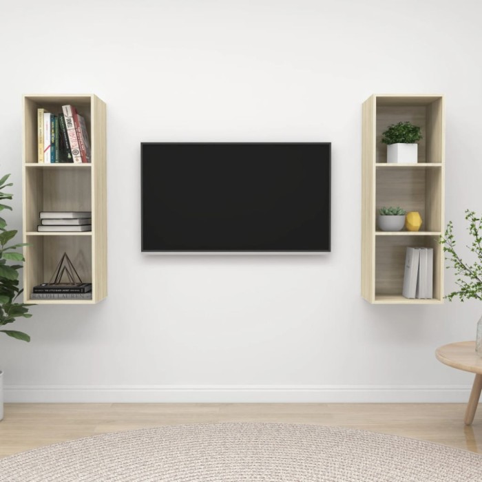 Gossi dulapuri tv suspendate, 2 buc, stejar sonoma, lemn prelucrat