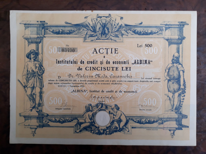 500 Lei 1922 Albina Sibiu / actiuni vechi / actiune veche Romania / 3490