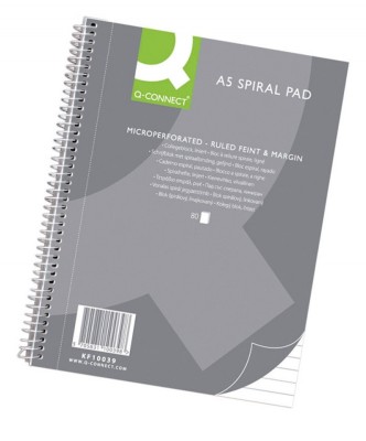 Caiet cu spirala, A5, 80 file - 70g/mp, 4 perf., coperti carton, Q-Connect - foto