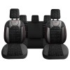 Set Huse Scaune Auto pentru Ssangyong Rexton - Panda PSC02, material textil cu piele ecologica, cu fermoare pentru bancheta rabatabila, negru cu dungi