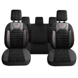 Cumpara ieftin Set Huse Scaune Auto pentru Dacia Duster - Panda PSC02, material textil cu piele ecologica, cu fermoare pentru bancheta rabatabila, negru cu dungi ros