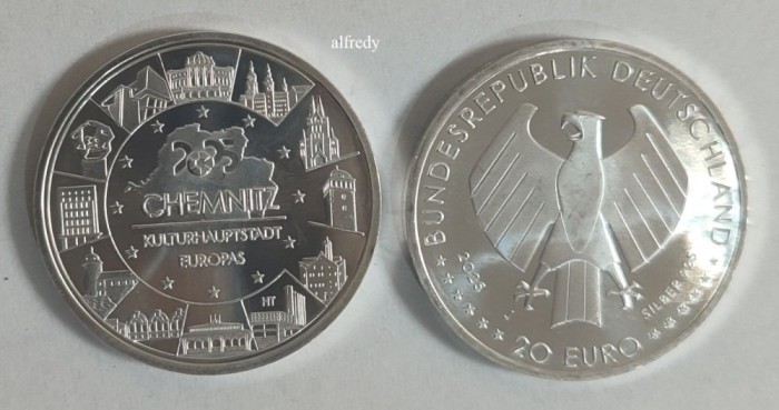 GERMANIA 20 euro 2025 J, Chemnitz, Capitala Culturala Europeana, UNC