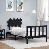 Cumpara ieftin Cadru de pat cu tăblie single, negru, lemn masiv