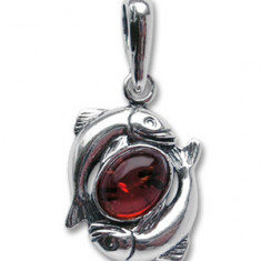 Pandantiv talisman argint cu piatra naturala de ambra (chihlimbar), semn