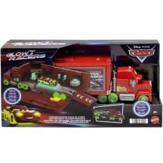 Set Masinute Mattel Disney Auta, Transporter Maniek, luminoase in intuneric, cu rampa, pentru baieti, de la 3 ani