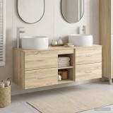 Cumpara ieftin Set mobilier de baie suspendat 3 buc. Stejar Sonoma