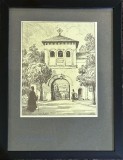 Litografie Al.Poitevin Scheletti - Turnul Mitropoliei 1914, 23x27cm, cu rama, stare perfecta