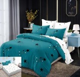 Lenjerie Pat Bumbac Grace Sx139, 6 Piese, Elastic, Alb/Verde, 180x200 cm (Husa pilota, Cearceaf, Fete perna)