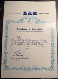 Certificate of first flight LAR 1975 certificat de calatorie