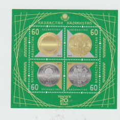 KAZAKHSTAN 2013 MONEDE -20 ani monede de aur si argint - Bloc cu 4 timbre MNH