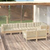 vidaXL Set mobilier grădină cu perne crem, 9 piese, lemn masiv de pin 3096460