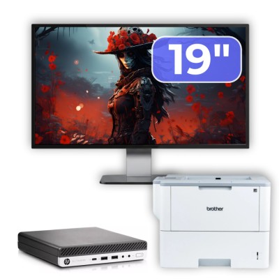 Pachet Calculator Second Hand HP EliteDesk 800 G3 Mini PC, Intel Core i5-6500T 2.50GHz, 16GB DDR4, 256GB SSD + Monitor 19&amp;amp;quot; &amp;amp; Imprimanta Brother H foto