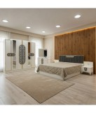 Dormitor Cod RO80, 6 Piese, Pat 180 x 200, Comoda Cu Oglinda, 2Noptiere, Dulap 6u