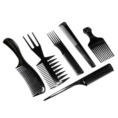 Set Piepteni Coafor, 6 Bucăți, Diverse Forme, Negru, Plastic foto