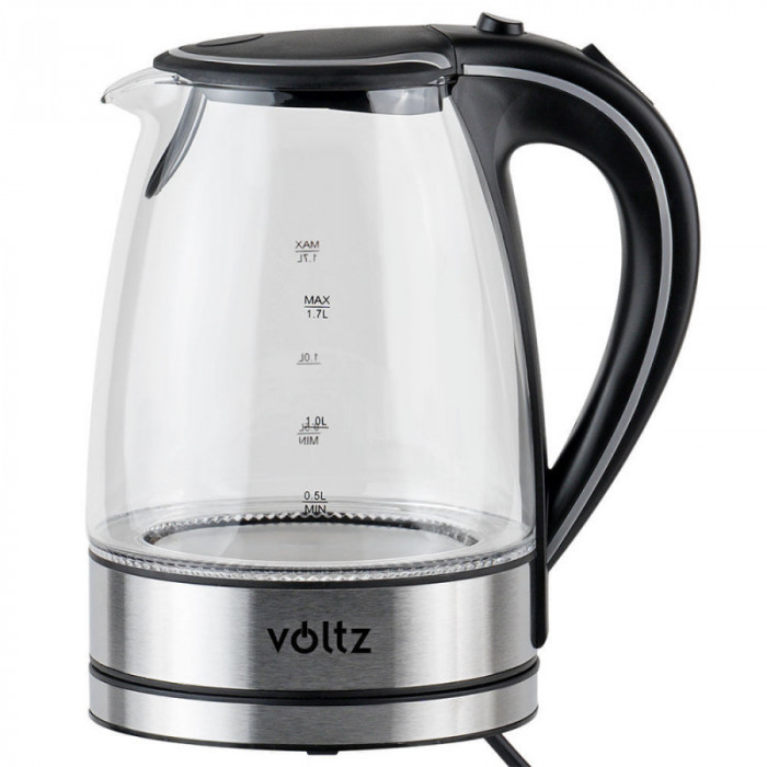 Cana electrica Voltz V51230E, 2200W, 1.7 litri, Sticla, Luminos, Inox