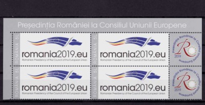 RO 2019 LP 2225 a &amp;quot;Presedintia RO la Consiliul UE &amp;quot;, bloc 4 serii+2xviniete ,MNH foto