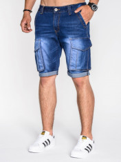 Blugi scurti pentru barbati albastri slim fit casual buzunare laterale P529 foto