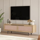 Comoda TV Kv&aelig;nangen cu 2 usi, aspect stejar si rattan, 160 cm