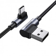 Cablu înclinat Ugreen 90° USB C - USB 2.0 480Mbps 3A 3m Negru (US176) 70875-UGREEN