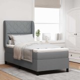 VidaXL Pat cu arcuri cu saltea Gri deschis 100 x 200 cm țesătură