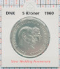 Danemarca 5 kroner 1960 argint UNC - Silver Wedding - km 852 - D01201, Europa