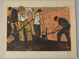 Eva Cerbu &quot;Muncitori&quot; xilogravura, Scene gen, Cerneala, Altul