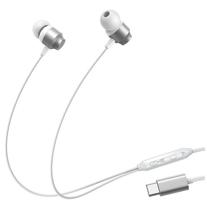 Casti cu fir, Joyroom, USB-C, 10 mm, Alb/Argintiu